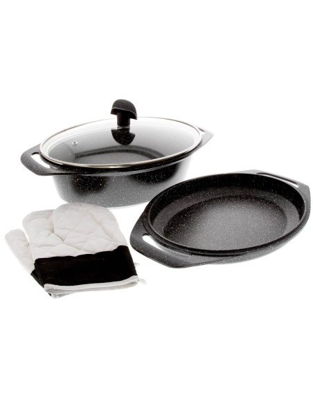 Pradel Excellence Premium 3-delige steelpan met steeneffect 33,5 x 25 cm met alle ringen/inductie