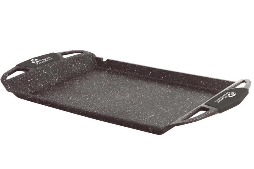 Pradel Excellence Premium støpejernsplate 48 x 28 cm i steinstil med alle brennere/ induksjon