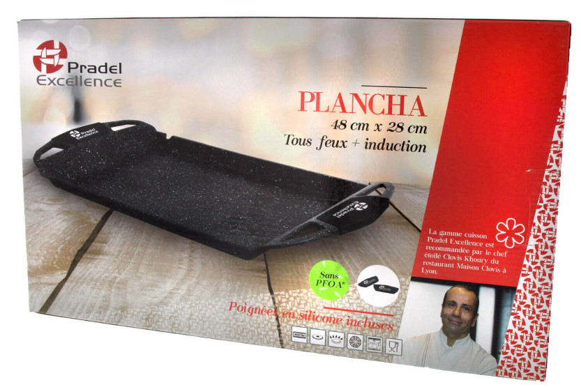 Pradel Excellence Premium gietijzeren bakplaat 48 x 28 cm steen stijl alle branders / inductie