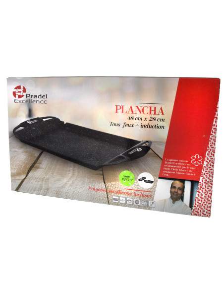 Pradel Excellence Premium støpejernsplate 48 x 28 cm i steinstil med alle brennere/ induksjon