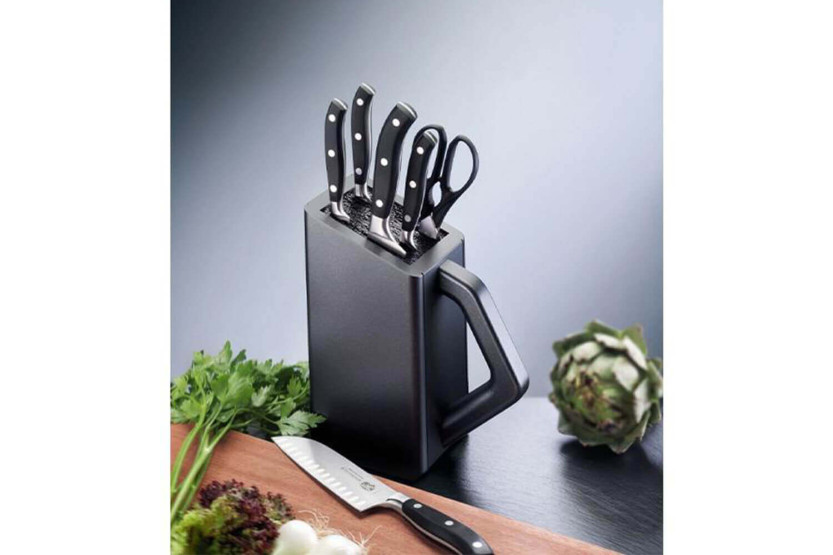 Blok van 5 Victorinox gesmede keukenmessen + schaar
