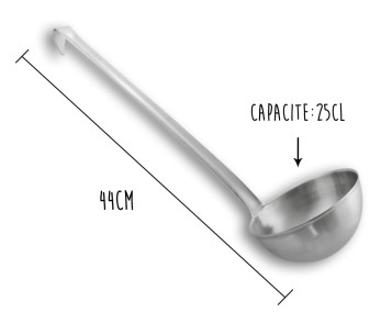 Professional 18/10 ruostumattomasta teräksestä valmistettu kauha 44cm kapasiteetti 25cl Matfer