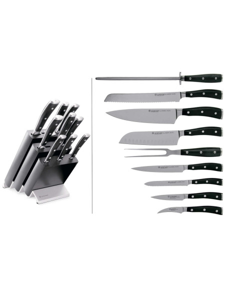 Wüsthof Classic Ikon svart block - 9 smidda knivar