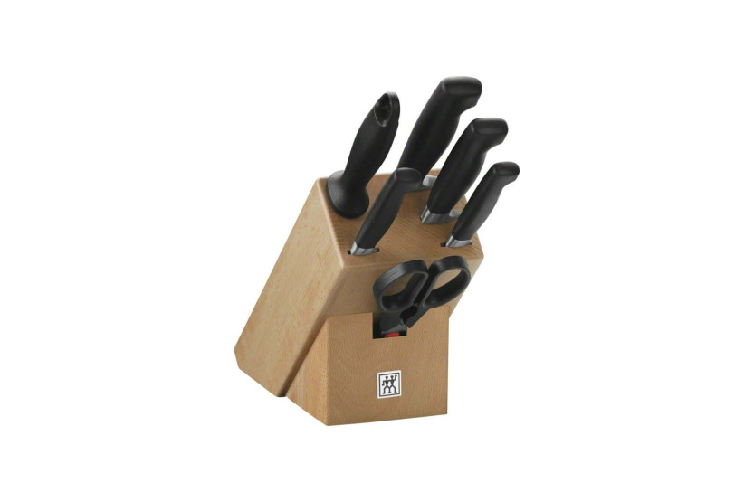 Natural wood knife block 7 pieces Zwilling Four Star forged blades