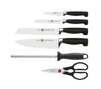Bloque de cuchillos de madera natural de 7 piezas Hojas forjadas Zwilling Four Star 2