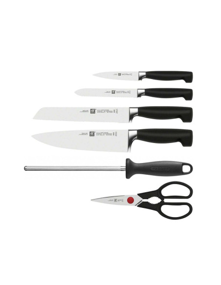 6-delat knivblock i naturträ Zwilling Four Star smidda knivblad
