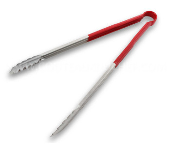 Pinça de cozinha profissional de 40 cm com cabo vermelho antiderrapante