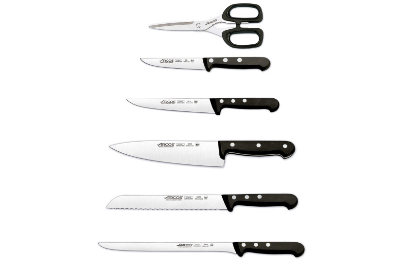 Design block beechwood 5 knives + scissors Arcos UNIVERSAL stainless steel blades NITRUM