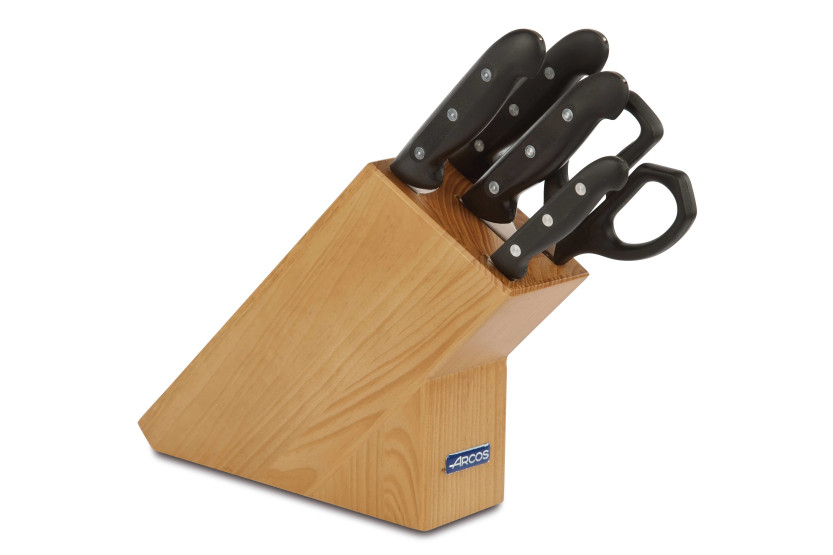 Furublokk 4 kniver + 1 Arcos MAITRE saks NITRUM-blad i rustfritt stål