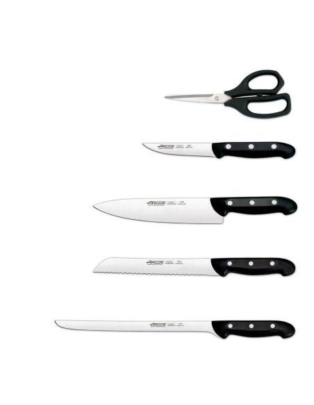 Furublokk 4 kniver + 1 Arcos MAITRE saks NITRUM-blad i rustfritt stål