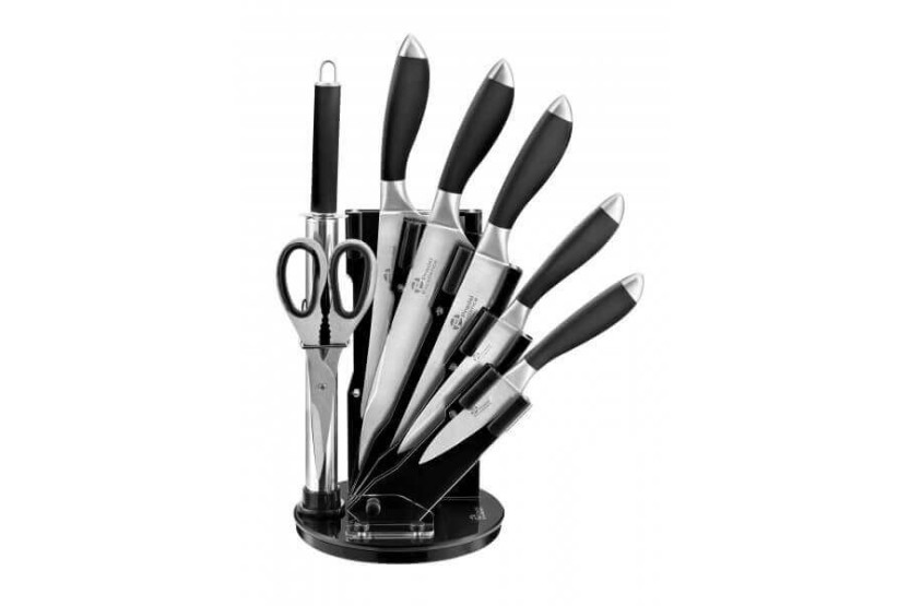 Bloco de 5 facas + 1 espingarda + 1 tesoura Pradel Excellence em aço inoxidável preto