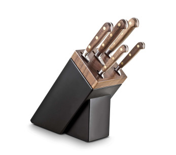 SABATIER Taco Perigord de nogal lacado negro 5 cuchillos forjados de acero inoxidable