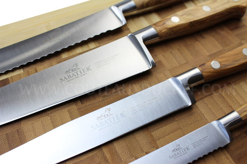 SABATIER Provencao block in white lacquered olive wood 5 stainless steel forged knives