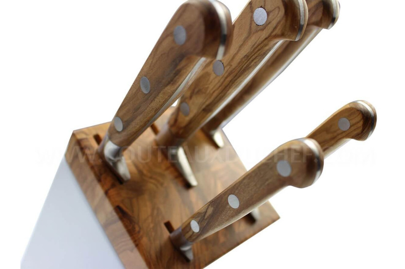 SABATIER Provencao block in white lacquered olive wood 5 stainless steel forged knives