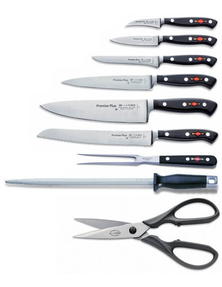 Treblokk med 6 smidde kniver + 3 tilbehør DICK Premier Plus