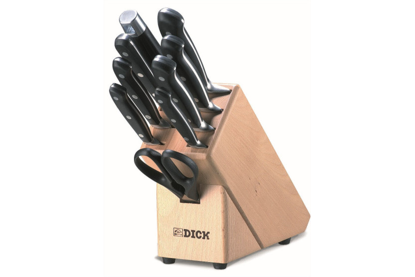Treblokk med 6 smidde kniver + 3 tilbehør DICK Premier Plus