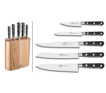 SABATIER Idéal Bloque de 5 cuchillos 100% acero inoxidable fresno forjado 2