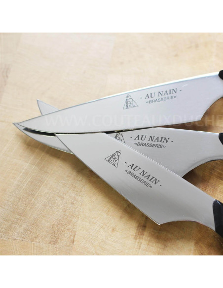 Au Nain Brasserie bloque universal de 6 cuchillos para carne con mango negro