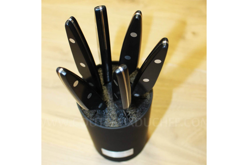 Au Nain Brasserie bloque universal de 6 cuchillos para carne con mango negro