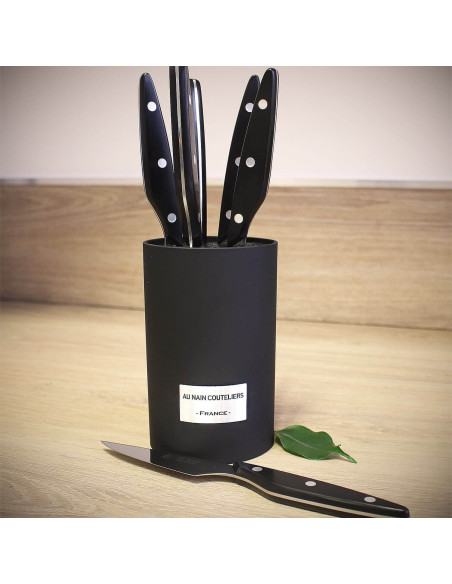 Au Nain Brasserie universalblok med 6 steakknive med sorte håndtag