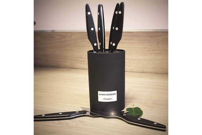 Bloco universal de 6 facas para bifes Au Nain Brasserie com cabos pretos