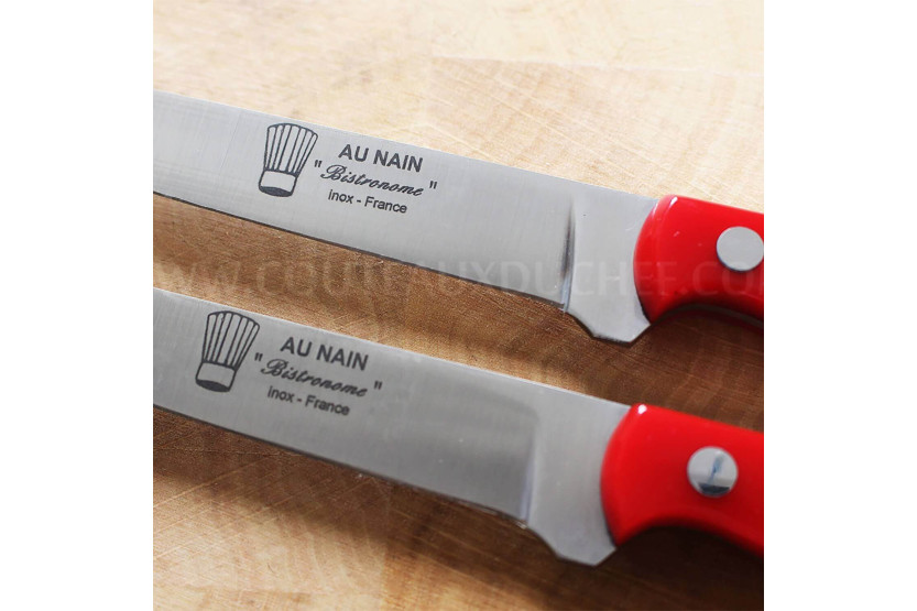 Au Nain Bistronome universalblok med 4 elegante steakknive med røde håndtag