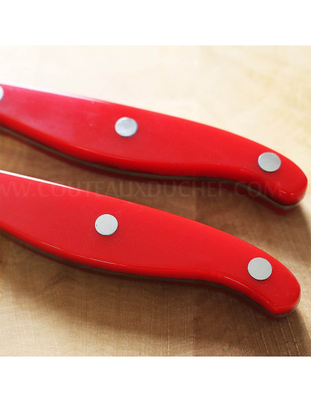 Au Nain Bistronome bloco universal de 4 elegantes facas para bifes com cabos vermelhos