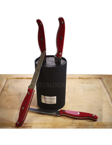 Au Nain Bistronome bloque universal de 4 elegantes cuchillos para carne con mangos rojos