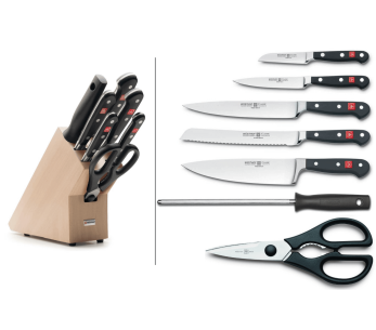 Wusthof Classic 7-delt smidd kjøkkenblokk - 5 kniver + 1 pistol og en saks
