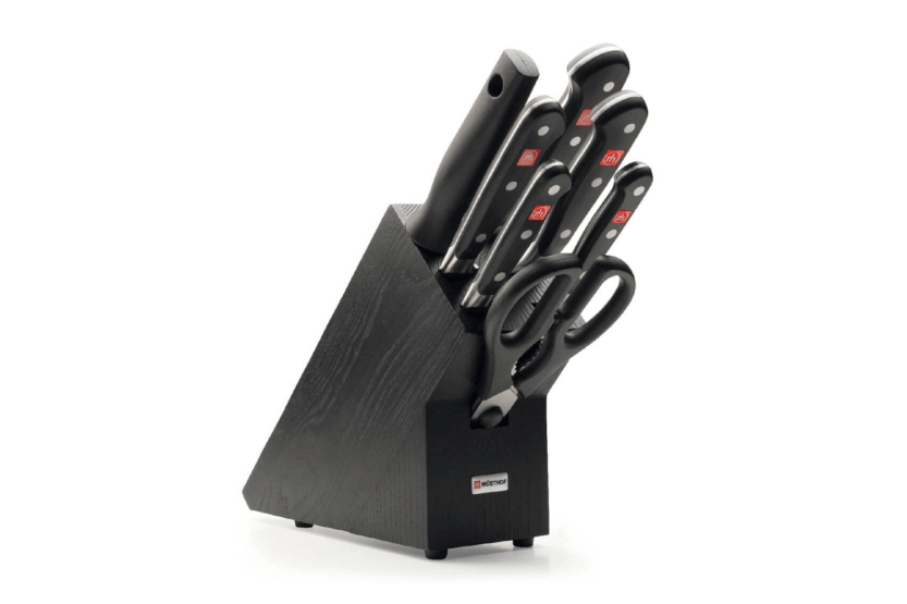 Wusthof Classic bloque de cocina negro de 7 piezas - 5 cuchillos + 1 pistola y un par de tijeras