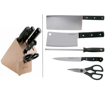 Wüsthof Gourmet 5-osainen lohko - 3 veistä + 1 pistooli ja sakset