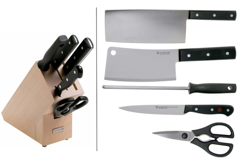 Blocco da 5 pezzi Wüsthof Gourmet - 3 coltelli + 1 pistola e un paio di forbici