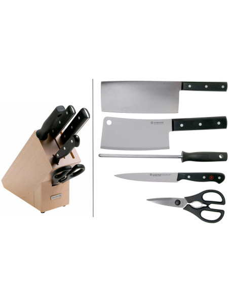 Bloco de 5 peças Wüsthof Gourmet - 3 facas + 1 pistola e uma tesoura