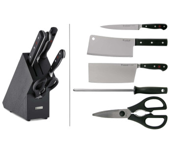 Wusthof Classic smidd kjøkkenblokk med 4 deler - 3 kniver + 1 pistol og en saks