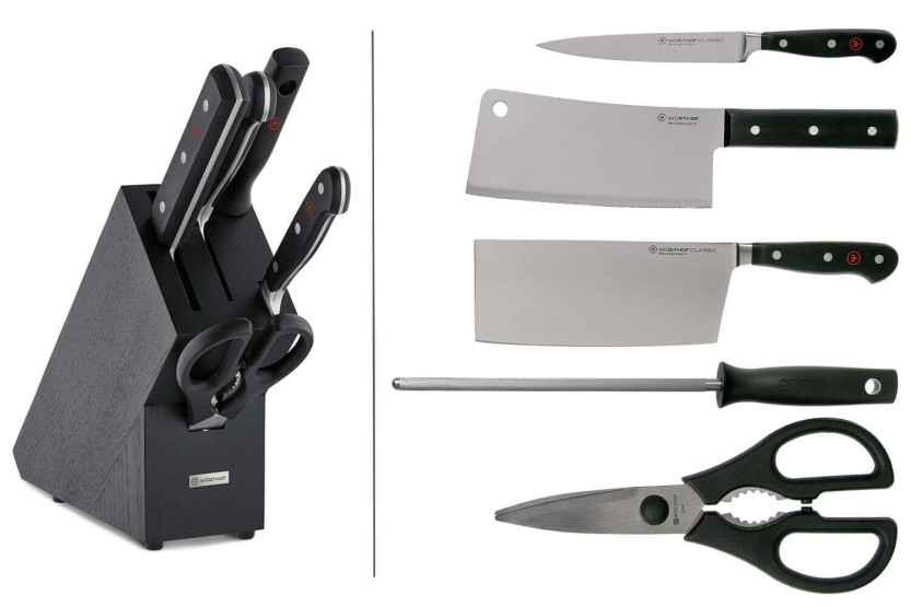 Bloque de cocina forjado de 4 piezas Wusthof Classic - 3 cuchillos + 1 pistola y un par de tijeras
