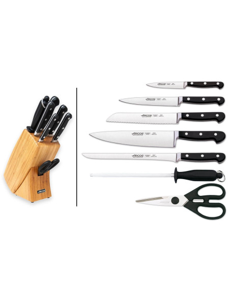 Arcos CLASICA wood block 5 forged knives + 2 accessories