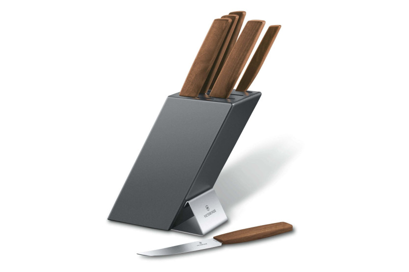 Bloco de 6 facas de cozinha Victorinox Swiss Modern com cabos de nogueira