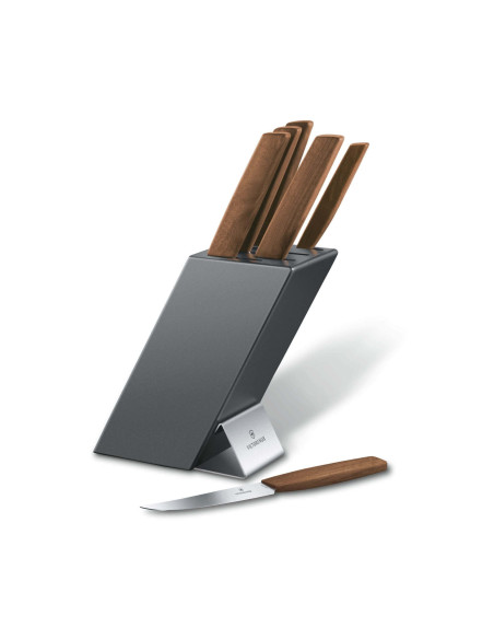 Bloco de 6 facas de cozinha Victorinox Swiss Modern com cabos de nogueira