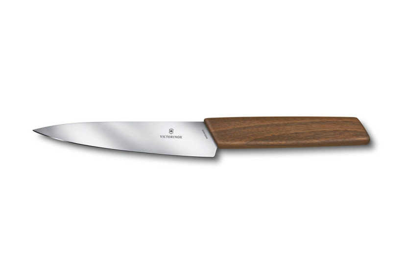 Blokk med 6 Victorinox Swiss Modern kjøkkenkniver med håndtak i valnøtt