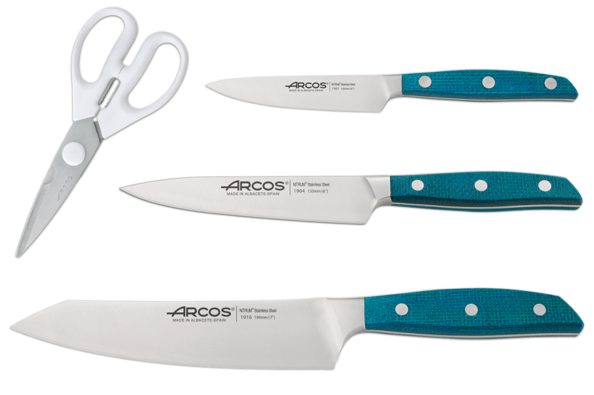 Arcos Brooklyn vitlackerat block 3 knivar + 1 sax