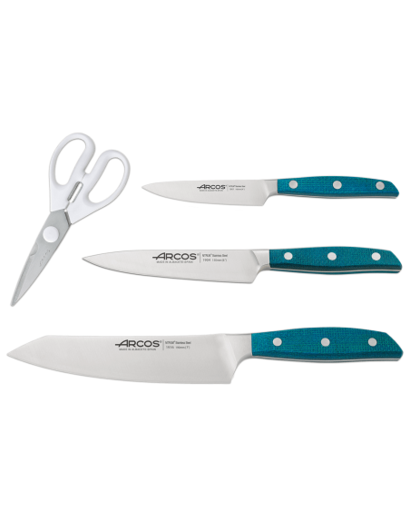 Arcos Brooklyn blocco laccato bianco 3 coltelli + 1 paio di forbici
