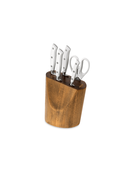 Arcos Riviera Blocco design NITRUM bianco in acciaio inox 4 coltelli + forbici