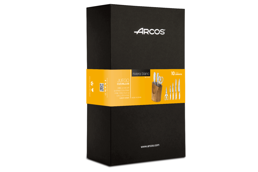 Arcos Riviera Blocco design NITRUM bianco in acciaio inox 4 coltelli + forbici
