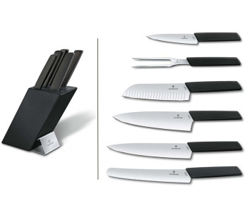Victorinox Swiss Modern Bloco de 6 peças em madeira de faia preta lacada a aço inoxidável