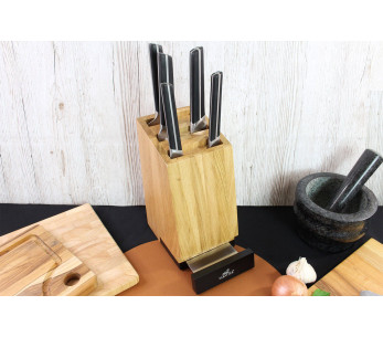 Bloque de 5 cuchillas de roble Sabatier International con soporte de estante integrado 2