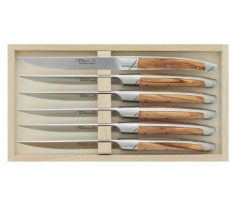 Box med 6 Avantage Le Thiers Goyon-Chazeau bordsknivar olivträhandtag