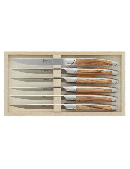 Estuche 6 cuchillos de mesa Avantage Le Thiers Goyon-Chazeau mangos de madera de olivo