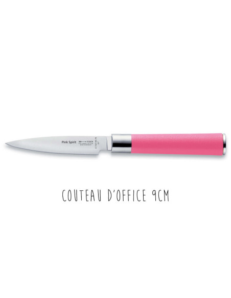 Akrylblok med 4 Dick Pink Spirit-knive i rustfrit stål med pink skaft