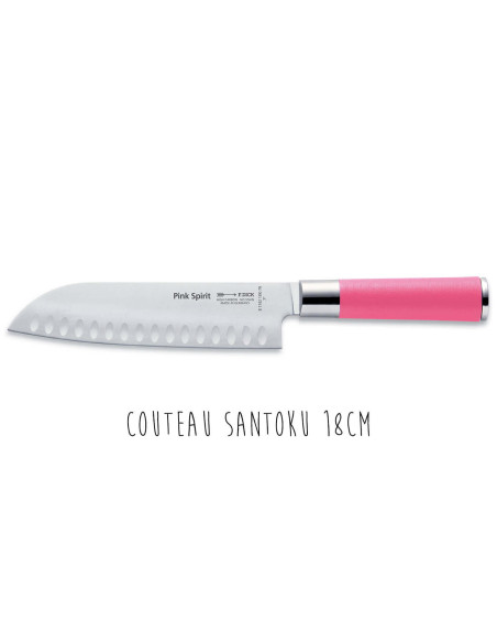 Acrylic block of 4 Dick Pink Spirit stainless steel knives pink handle