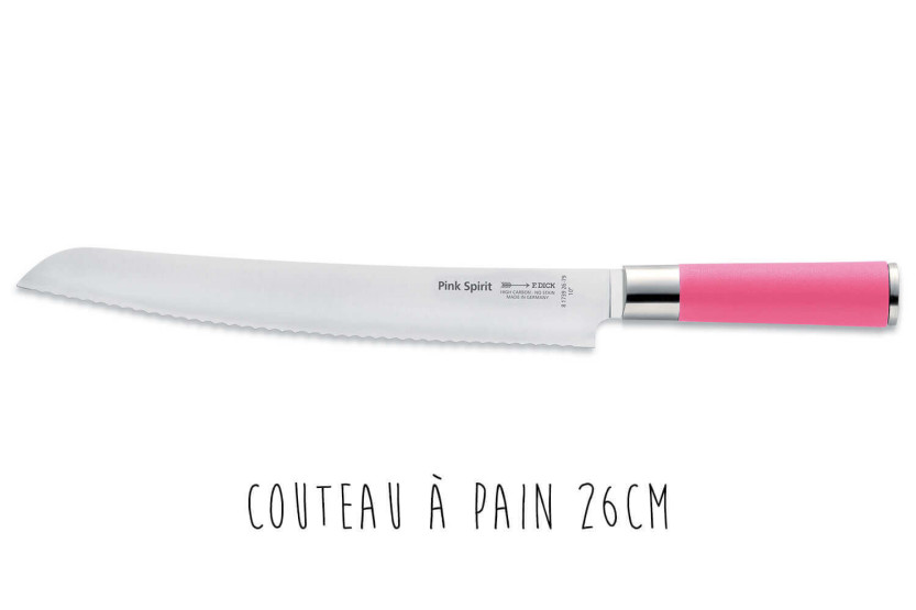 Akrylblok med 4 Dick Pink Spirit-knive i rustfrit stål med pink skaft